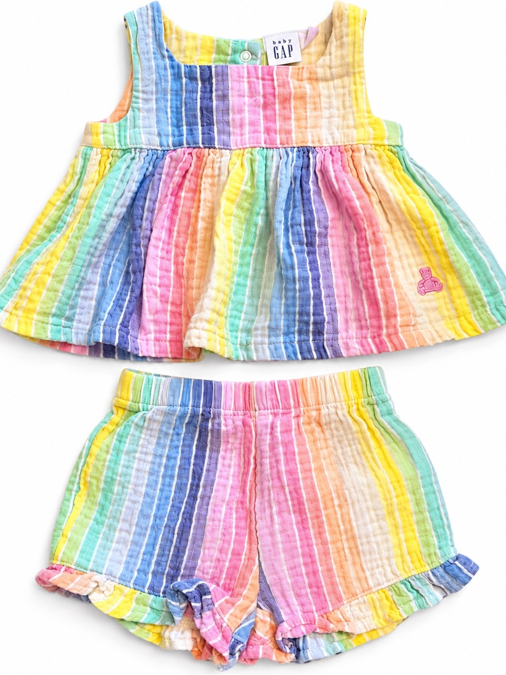 GAP Pastel Rainbow Striped Tank & Ruffle Shorts Set